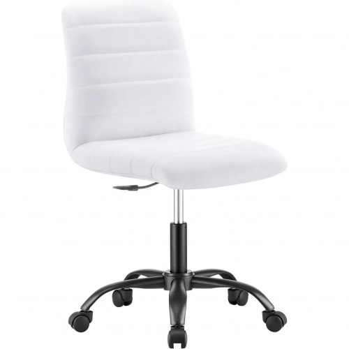 Ripple Armless Office Chair in Channel Tufted White Vegan Leather & Black