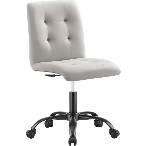 Prim Armless Office Chair in Tufted Light Gray Vegan Leather & Black