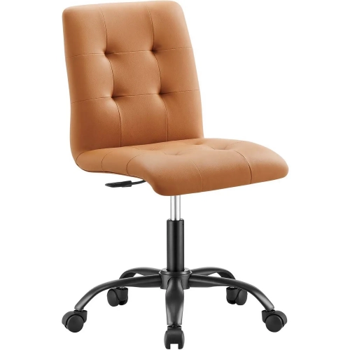 Prim Armless Office Chair in Tufted Tan Vegan Leather & Black