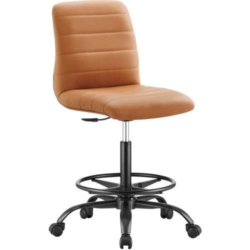 Ripple Armless Drafting Chair in Channel Tufted Tan Vegan Leather & Black