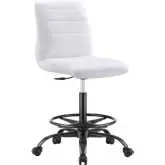 Ripple Armless Drafting Chair in Channel Tufted White Vegan Leather & Black