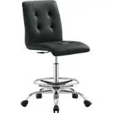 Prim Armless Drafting Office Chair in Tufted Black Vegan Leather & Silver