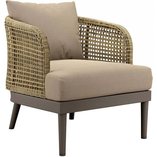 Meadow Outdoor Arm Chair in Metal, PE Rattan & Taupe Fabric