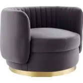 Embrace Accent Swivel Chair in Tufted Gray Velvet & Gold