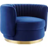 Embrace Accent Swivel Chair in Tufted Navy Blue Velvet & Gold