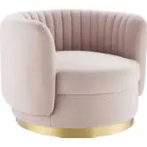 Embrace Accent Swivel Chair in Tufted Pink Velvet & Gold