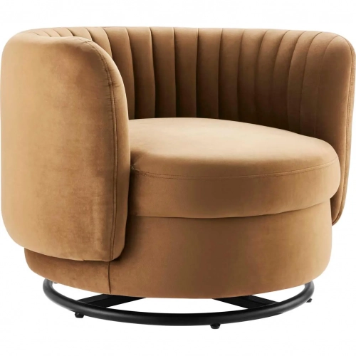 Embrace Accent Swivel Chair in Tufted Cognac Velvet & Black