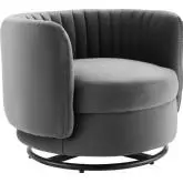 Embrace Accent Swivel Chair in Tufted Gray Velvet & Black