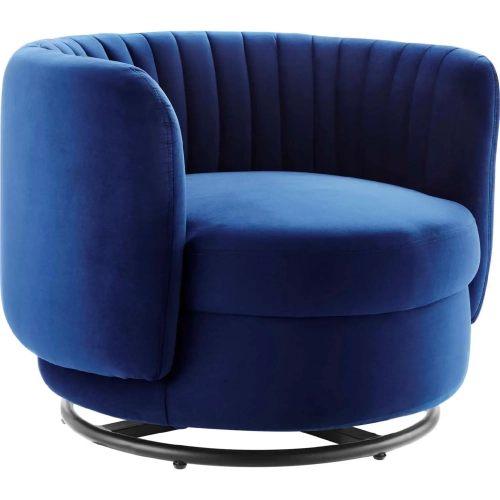 Embrace Accent Swivel Chair in Tufted Navy Blue Velvet & Black