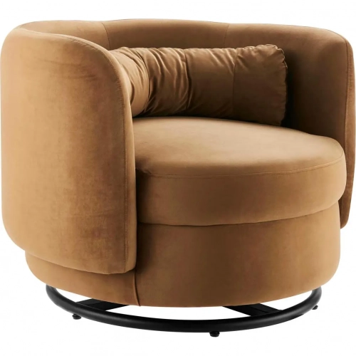 Relish Accent Swivel Chair in Cognac Velvet & Black Metal