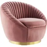 Whirr Accent Swivel Chair in Tufted Rose Velvet & Gold Metal