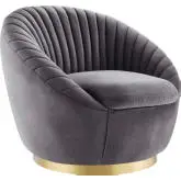 Whirr Accent Swivel Chair in Tufted Gray Velvet & Gold Metal