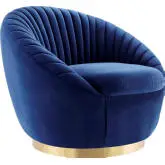 Whirr Accent Swivel Chair in Tufted Navy Blue Velvet & Gold Metal