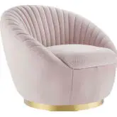 Whirr Accent Swivel Chair in Tufted Pink Velvet & Gold Metal