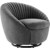 Whirr Accent Swivel Chair in Tufted Charcoal Gray Fabric & Black Metal