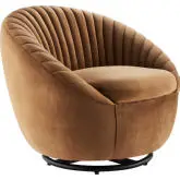 Whirr Accent Swivel Chair in Tufted Cognac Velvet & Black Metal