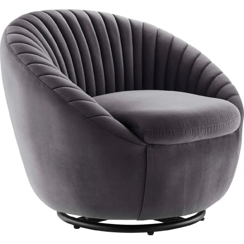 Whirr Accent Swivel Chair in Tufted Gray Velvet & Black Metal