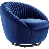 Whirr Accent Swivel Chair in Tufted Navy Blue Velvet & Black Metal