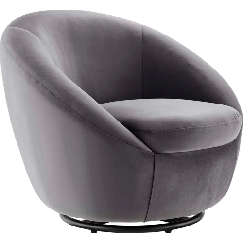 Buttercup Accent Swivel Chair in Gray Velvet & Black Metal