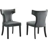 Curve Dining Chair in Gray Velvet w/ Nailhead (Set of 2)