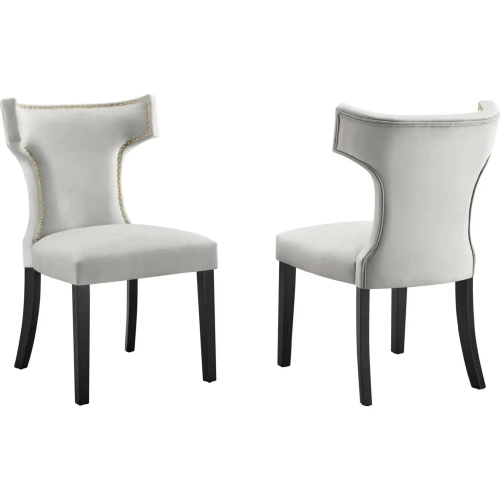 Curve Dining Chair in Light Gray Velvet w/ Nailhead (Set of 2)