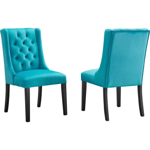 Baronet Dining Chair in Tufted Blue Velvet & Black Wood (Set of 2)