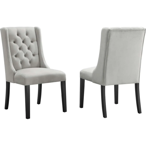 Baronet Dining Chair in Tufted Light Gray Velvet & Black Wood (Set of 2)