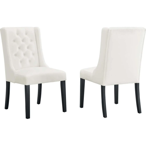 Baronet Dining Chair in Tufted White Velvet & Black Wood (Set of 2)