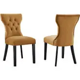 Silhouette Dining Chair in Tufted Cognac Velvet & Black Wood (Set of 2)