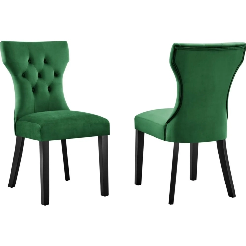 Silhouette Dining Chair in Tufted Emerald Velvet & Black Wood (Set of 2)