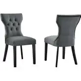 Silhouette Dining Chair in Tufted Gray Velvet & Black Wood (Set of 2)