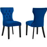 Silhouette Dining Chair in Tufted Navy Blue Velvet & Black Wood (Set of 2)