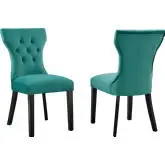 Silhouette Dining Chair in Tufted Teal Velvet & Black Wood (Set of 2)