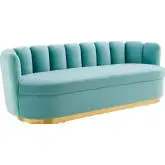 Victoria Sofa in Channel Tufted Mint Velvet & Brushed Gold Stainless