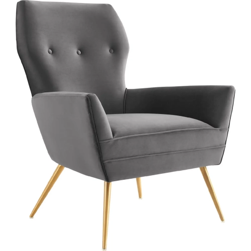 Renata Accent Arm Chair in Button Tufted Gray Velvet & Gold Stainless