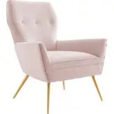 Renata Accent Arm Chair in Button Tufted Pink Velvet & Gold Stainless