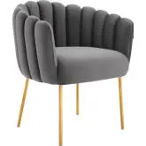 Sanna Accent Arm Chair in Channel Tufted Gray Velvet & Gold