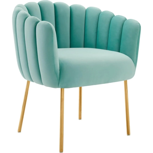 Sanna Accent Arm Chair in Channel Tufted Mint Velvet & Gold