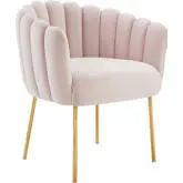 Sanna Accent Arm Chair in Channel Tufted Pink Velvet & Gold