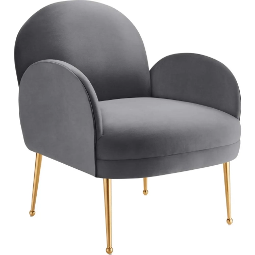 Transcend Accent Arm Chair in Gray Velvet & Gold Stainless