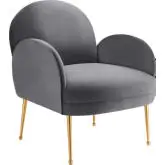 Transcend Accent Arm Chair in Gray Velvet & Gold Stainless