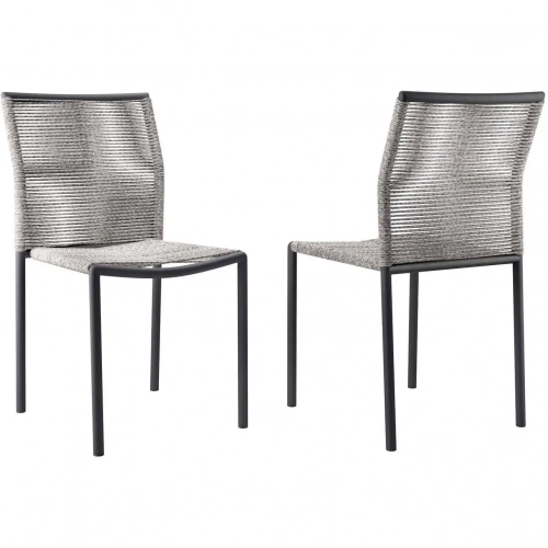 Serenity Outdoor Dining Chair in Light Gray Rope & Black Metal (Set of 2)