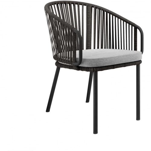 Harbor Outdoor Arm Chair in Gray Rope, Metal & Fabric