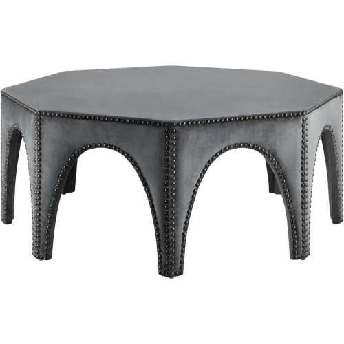 Victory Ottoman in Gray Velvet w/ Nailhead