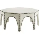 Victory Ottoman in Ivory Velvet w/ Nailhead