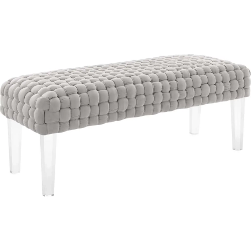 Prologue Ottoman in Light Gray Woven Velvet & Acrylic