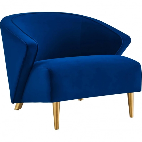 Odyssey Accent Arm Chair in Navy Blue Velvet & Gold Stainless Steel