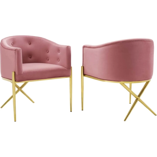 Savour Dining Arm Chair in Tufted Dusty Rose Velvet & Gold (Set of 2)