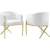 Savour Dining Arm Chair in Tufted White Velvet & Gold (Set of 2)