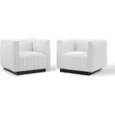 Conjure Arm Chair in Channel Tufted White Fabric (Set of 2)